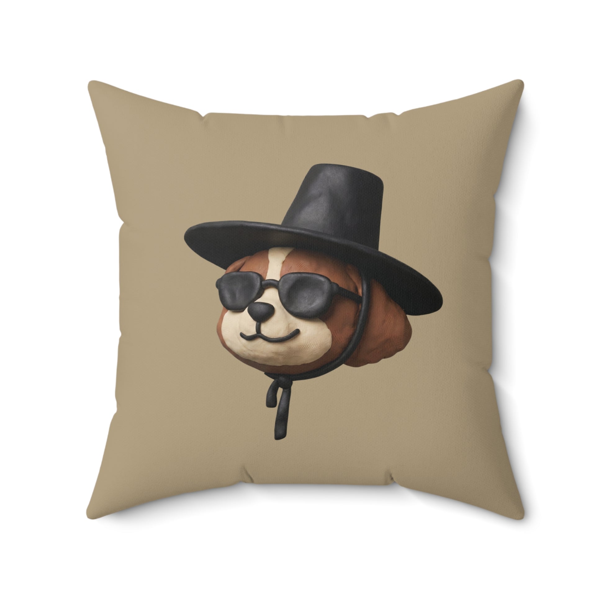 3D Claymation Shih Tzu Dog Throw Pillow - Korean Gat Hani, Taupe