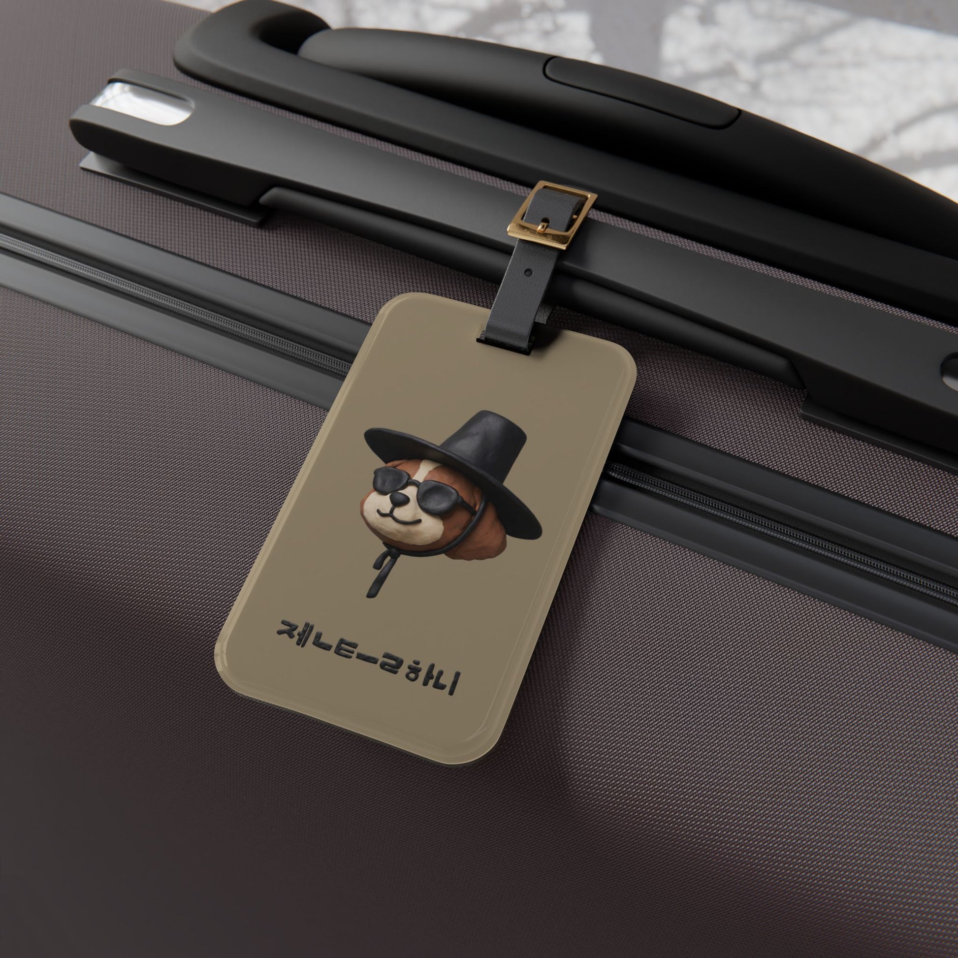 3D Claymation Shih Tzu Dog Luggage Tag - Korean Gat Hani, Taupe