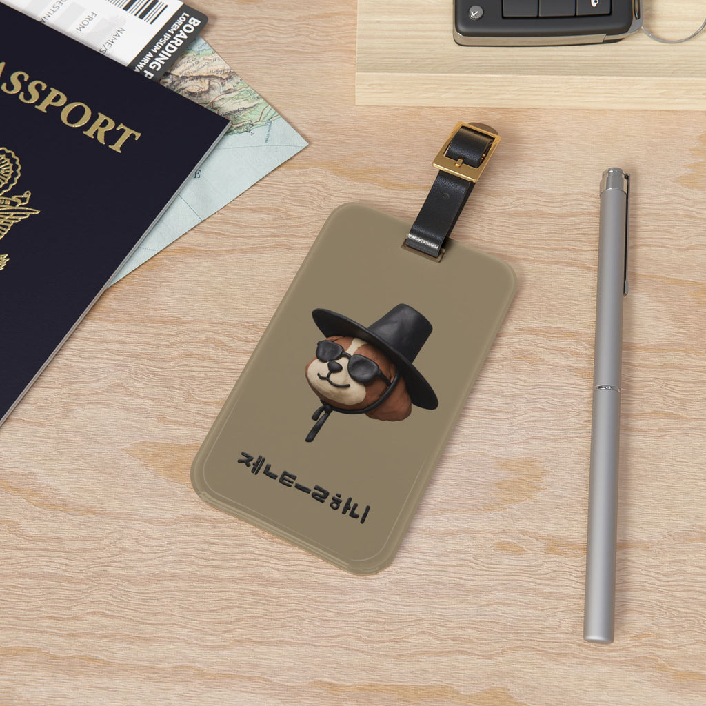 3D Claymation Shih Tzu Dog Luggage Tag - Korean Gat Hani, Taupe
