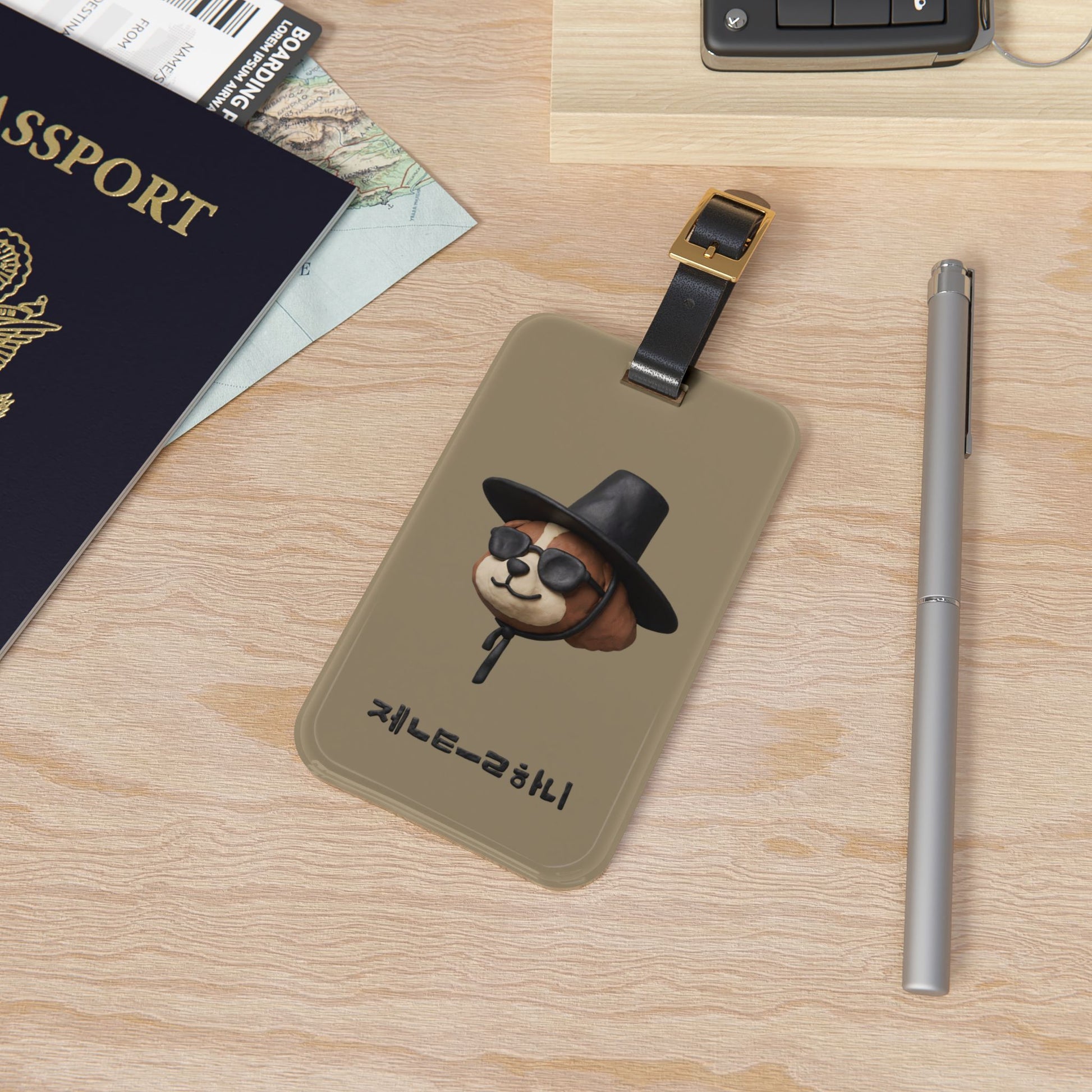 3D Claymation Shih Tzu Dog Luggage Tag - Korean Gat Hani, Taupe