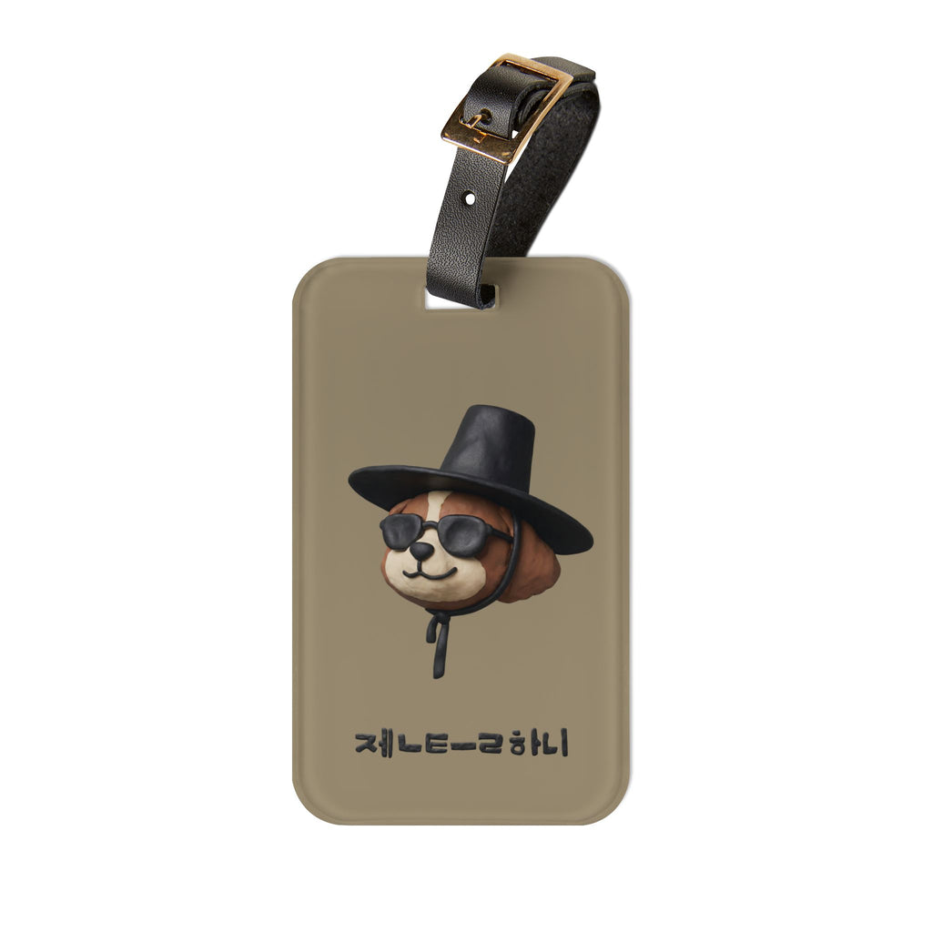 3D Claymation Shih Tzu Dog Luggage Tag - Korean Gat Hani, Taupe