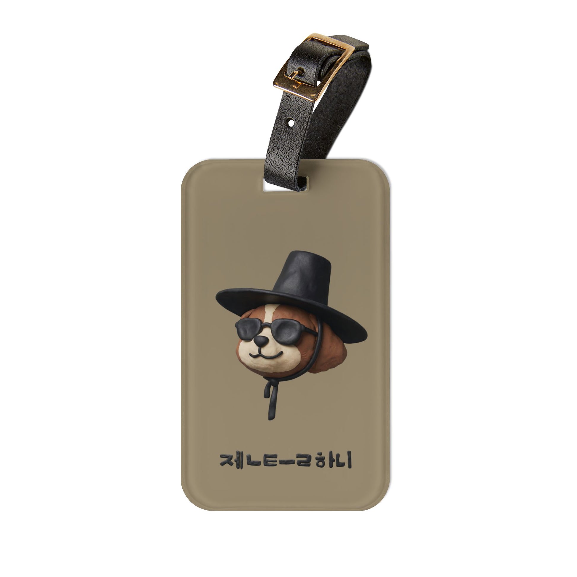 3D Claymation Shih Tzu Dog Luggage Tag - Korean Gat Hani, Taupe