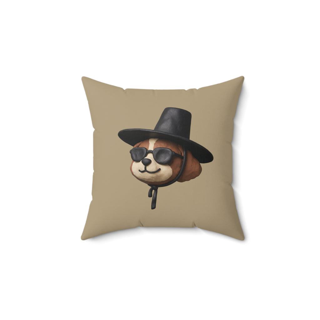 3D Claymation Shih Tzu Dog Throw Pillow - Korean Gat Hani, Taupe