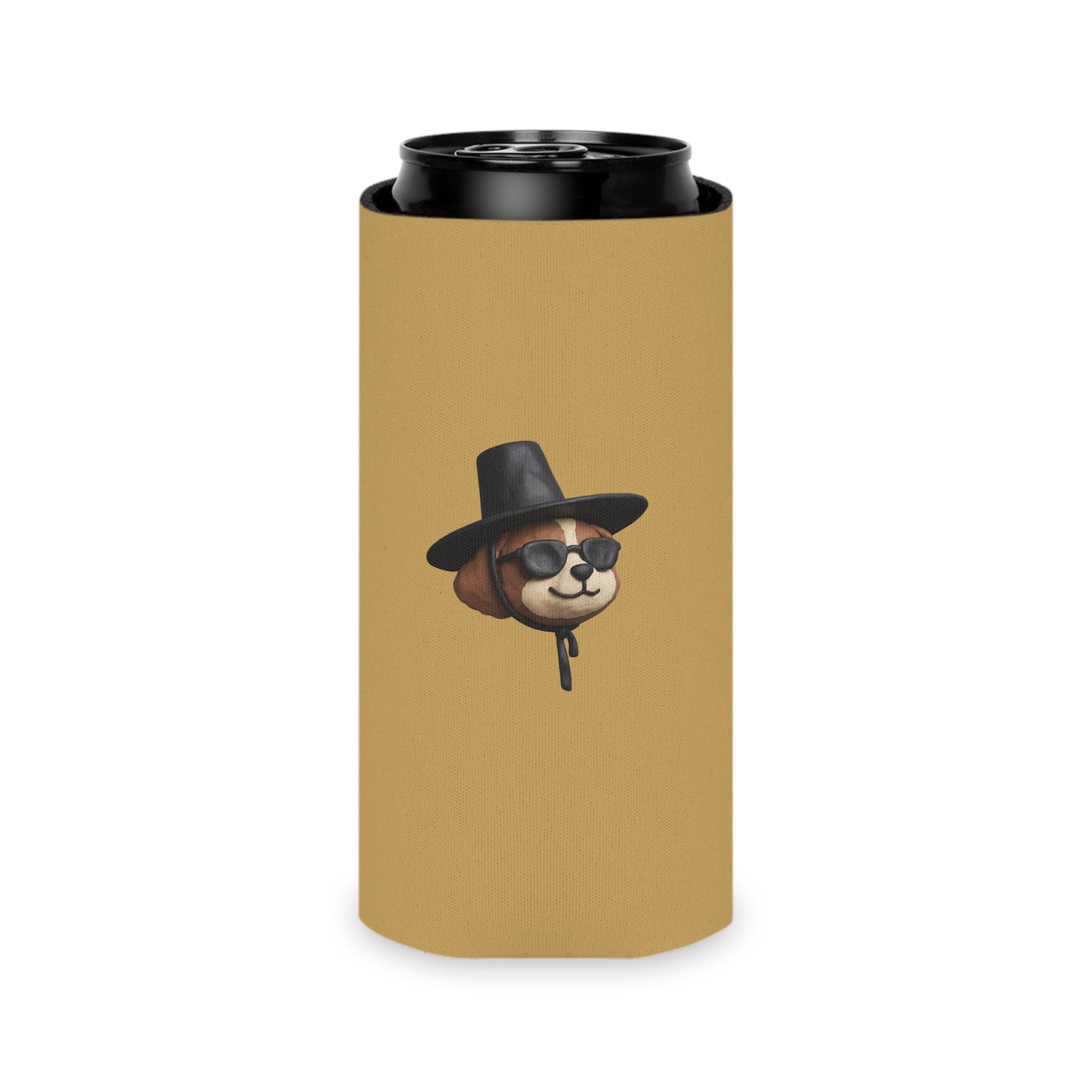 3D Claymation Shih Tzu Dog Can Cooler Koozie - Korean Gat Hani, Mustard Ocher