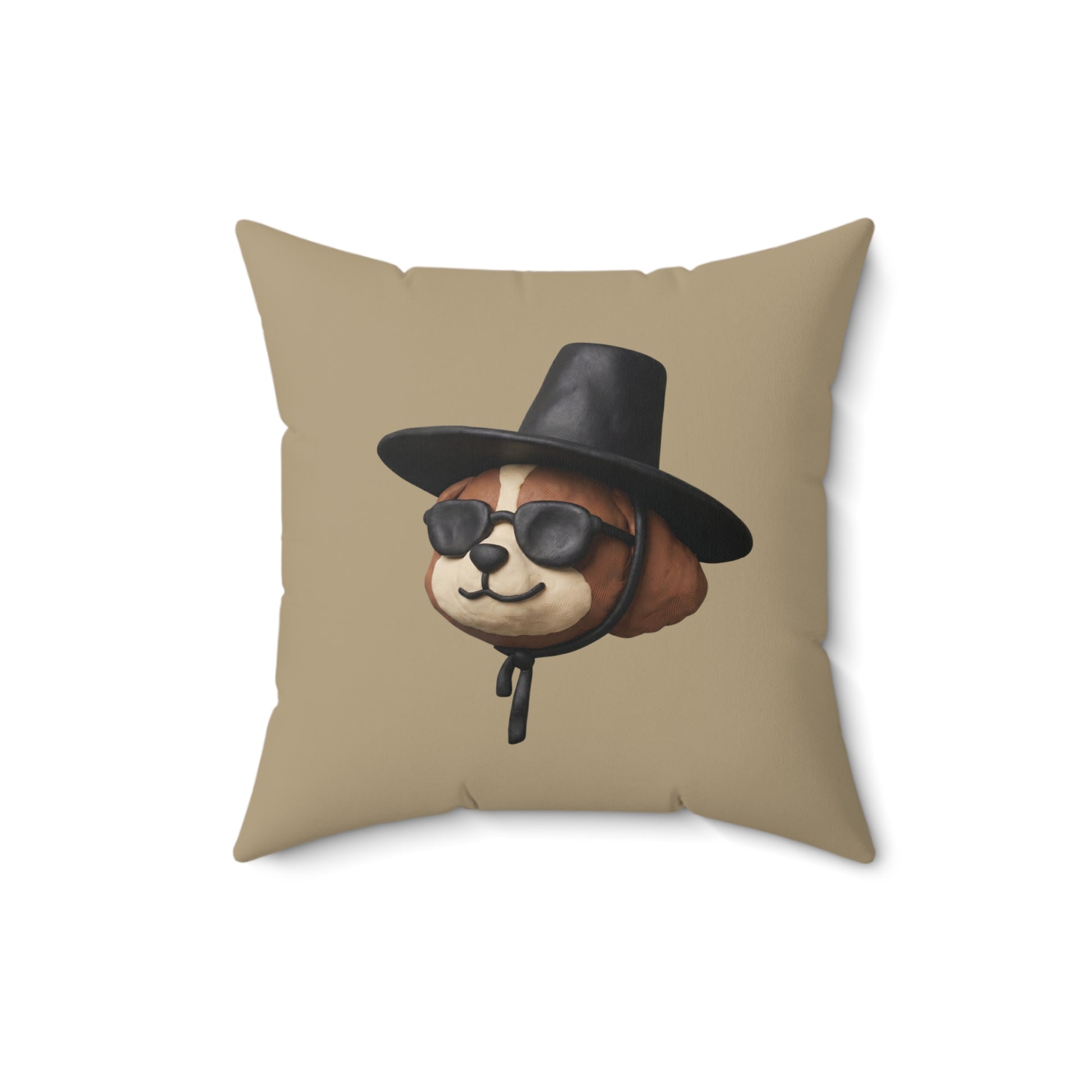 3D Claymation Shih Tzu Dog Throw Pillow - Korean Gat Hani, Taupe