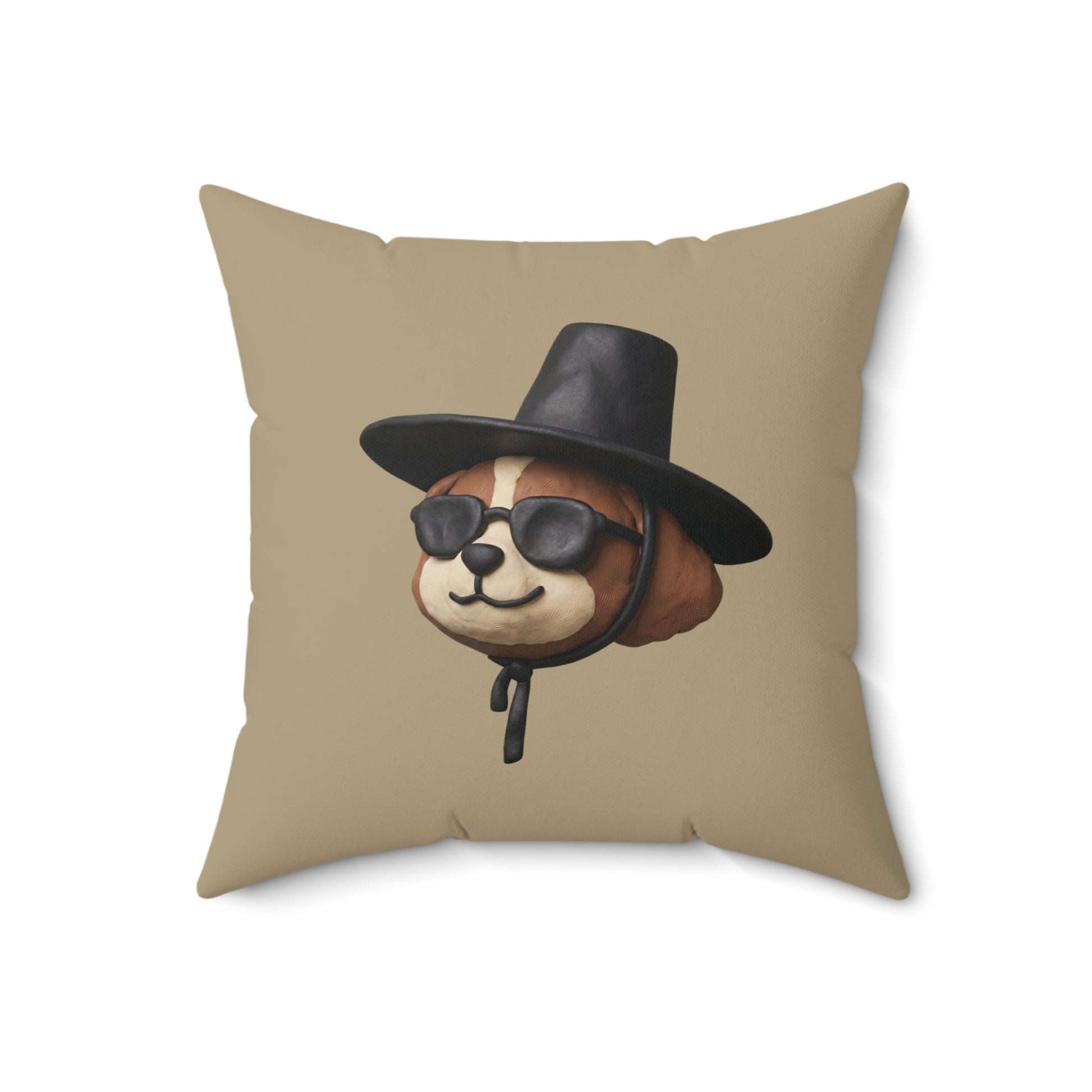 3D Claymation Shih Tzu Dog Throw Pillow - Korean Gat Hani, Taupe