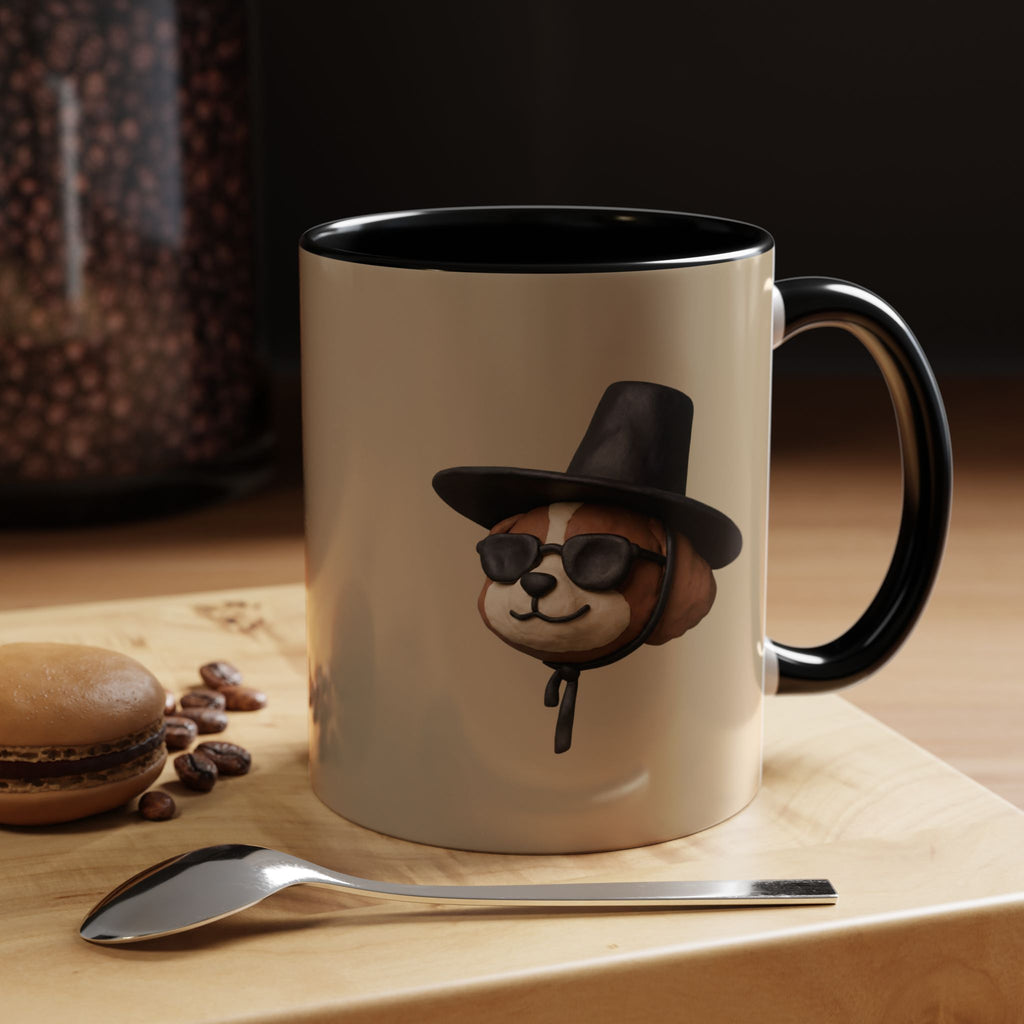 3D Claymation Shih Tzu Dog Accent Mug - Korean Gat Hani, Taupe & Black