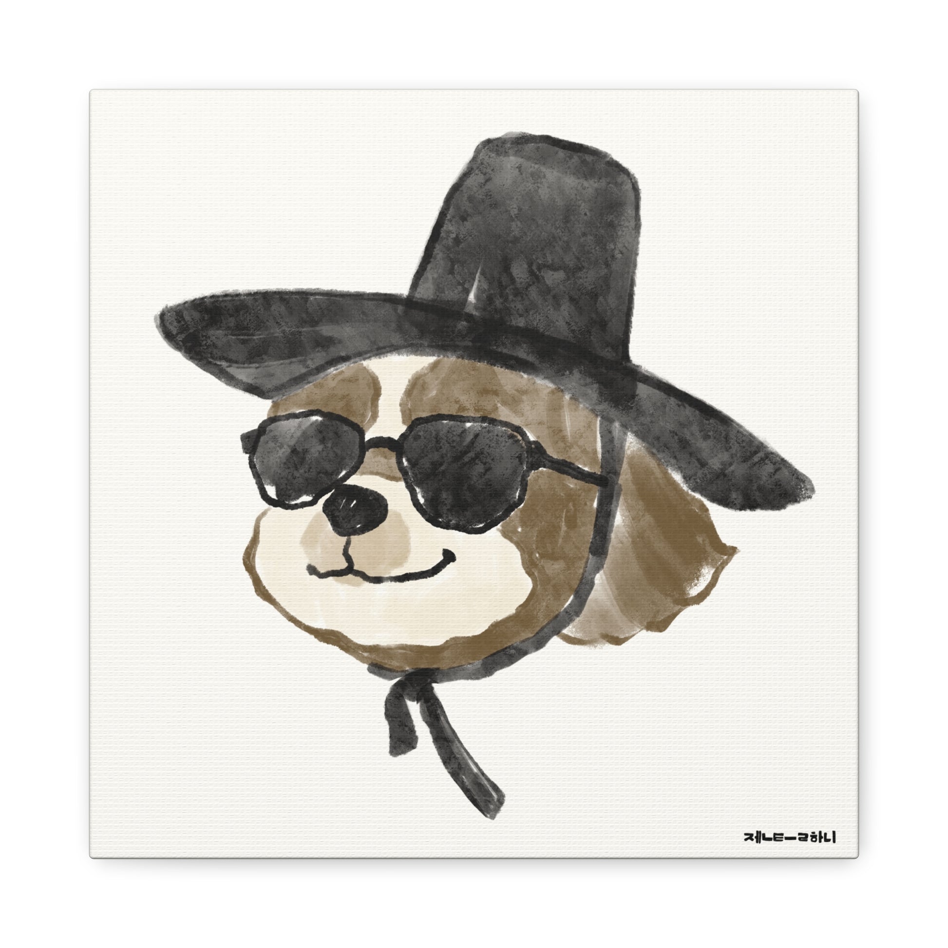 Watercolor Shih Tzu Dog Canvas Art Print (12x12) - Korean Gat Hani