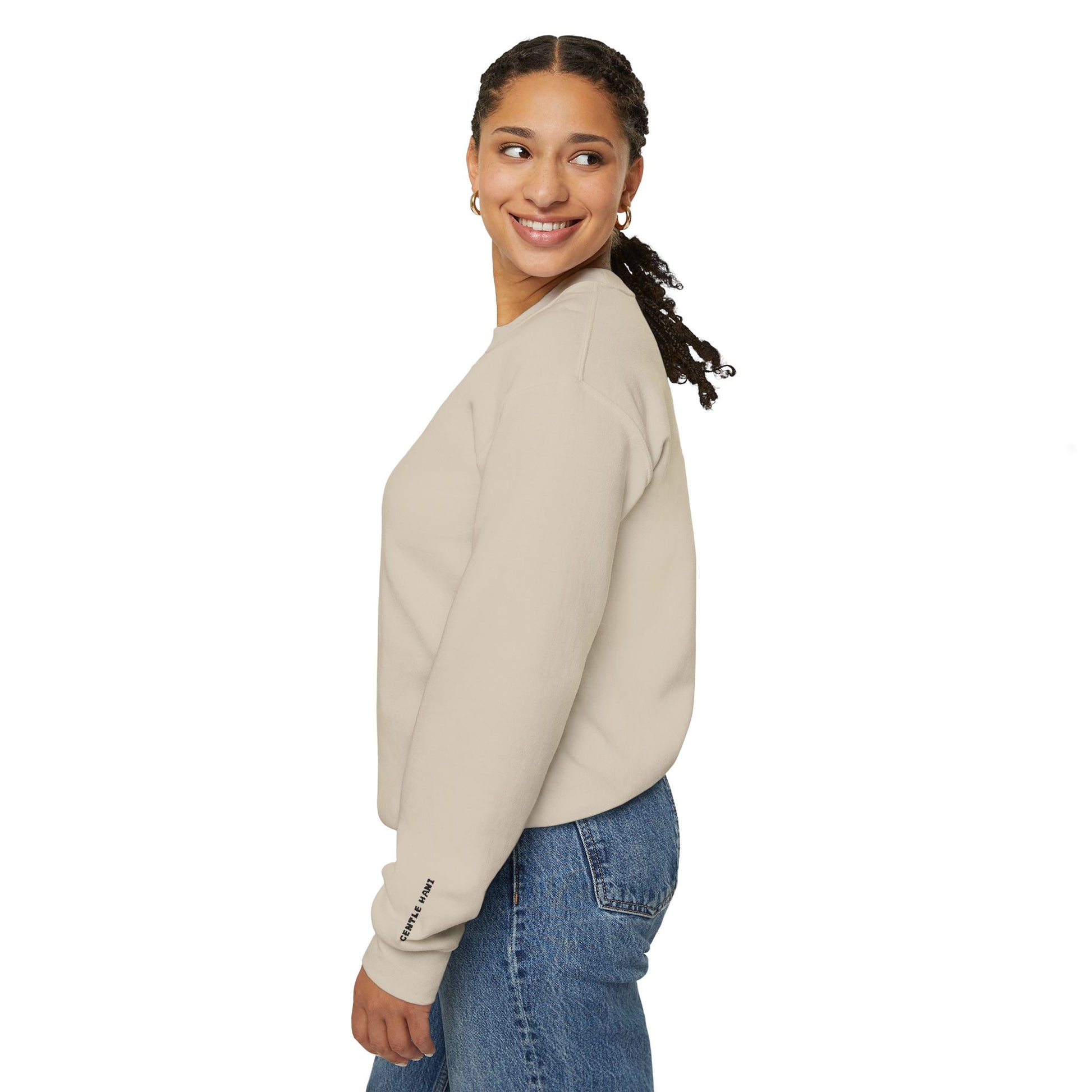 Gentle Hani(embroidered), Unisex Crewneck Sweatshirt(sand)