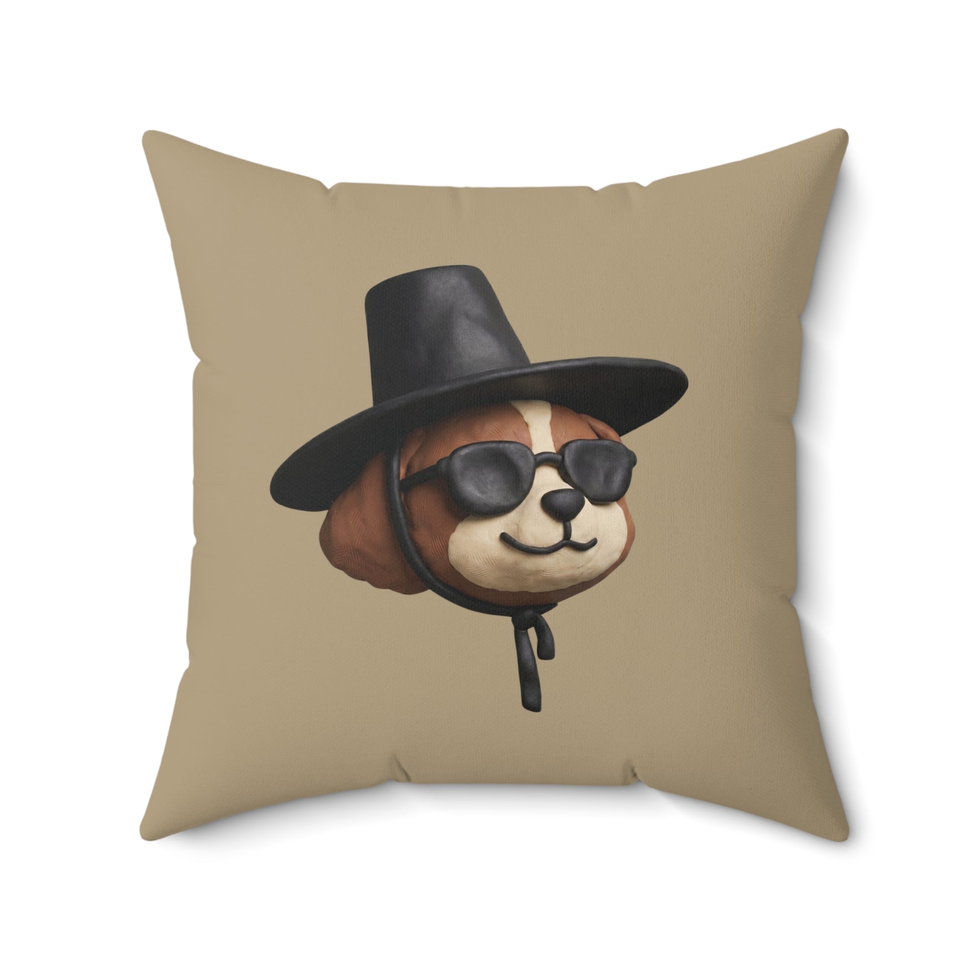 3D Claymation Shih Tzu Dog Throw Pillow - Korean Gat Hani, Taupe