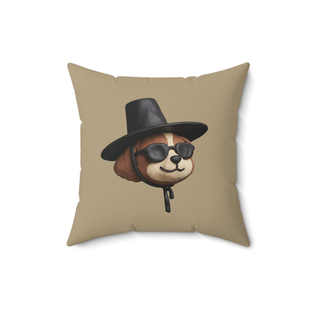 3D Claymation Shih Tzu Dog Throw Pillow - Korean Gat Hani, Taupe