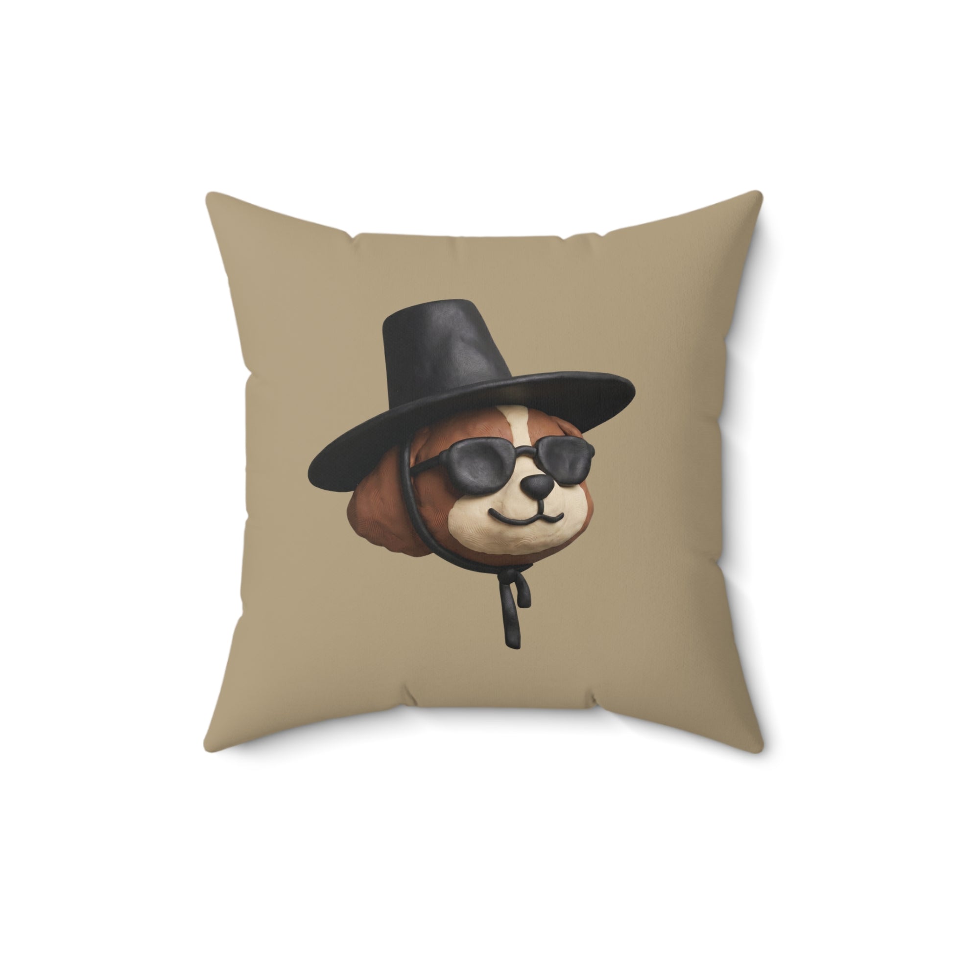 3D Claymation Shih Tzu Dog Throw Pillow - Korean Gat Hani, Taupe