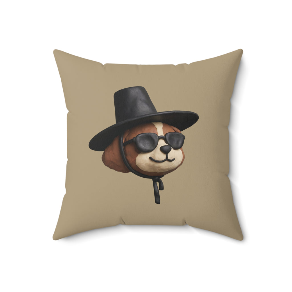 3D Claymation Shih Tzu Dog Throw Pillow - Korean Gat Hani, Taupe