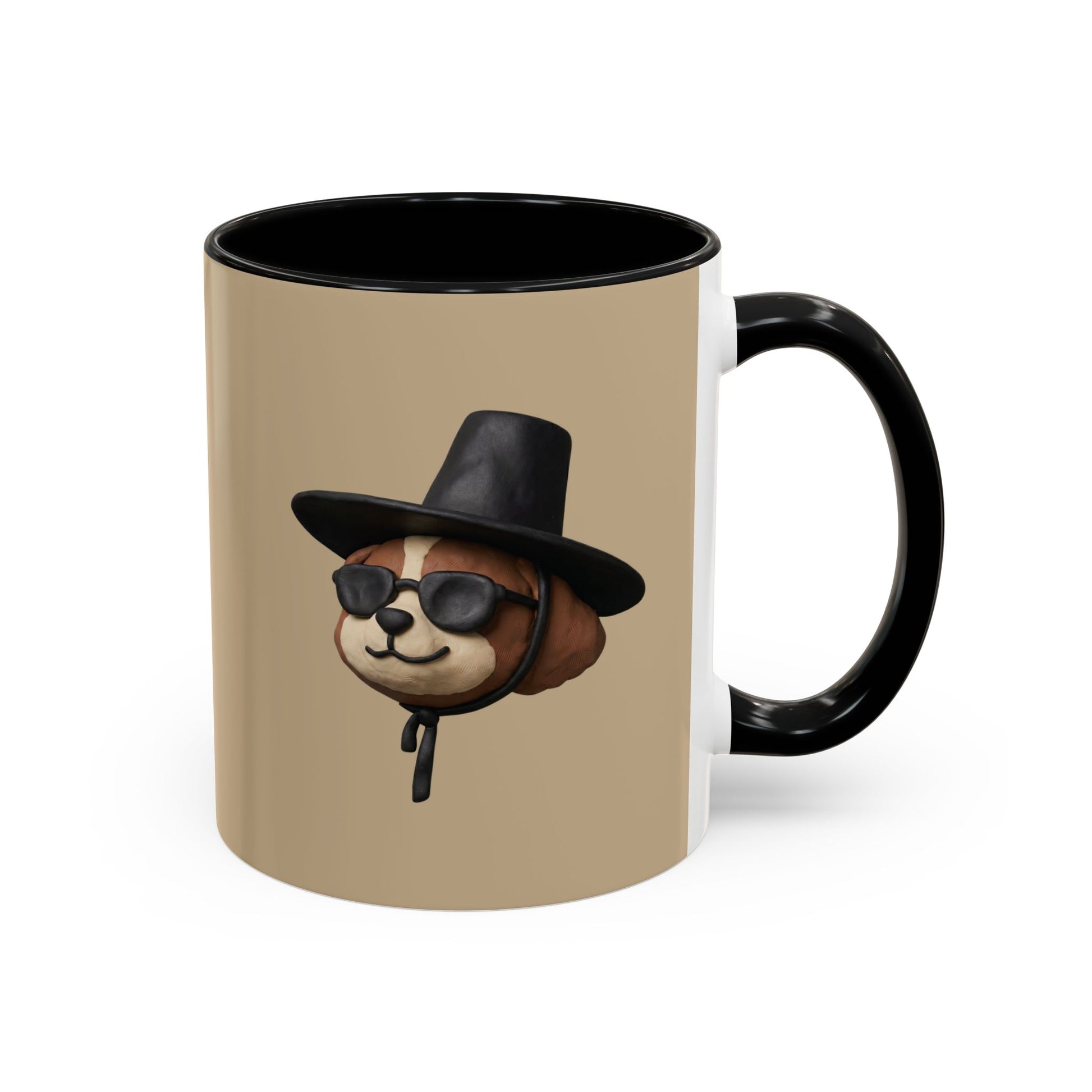 3D Claymation Shih Tzu Dog Accent Mug - Korean Gat Hani, Taupe & Black