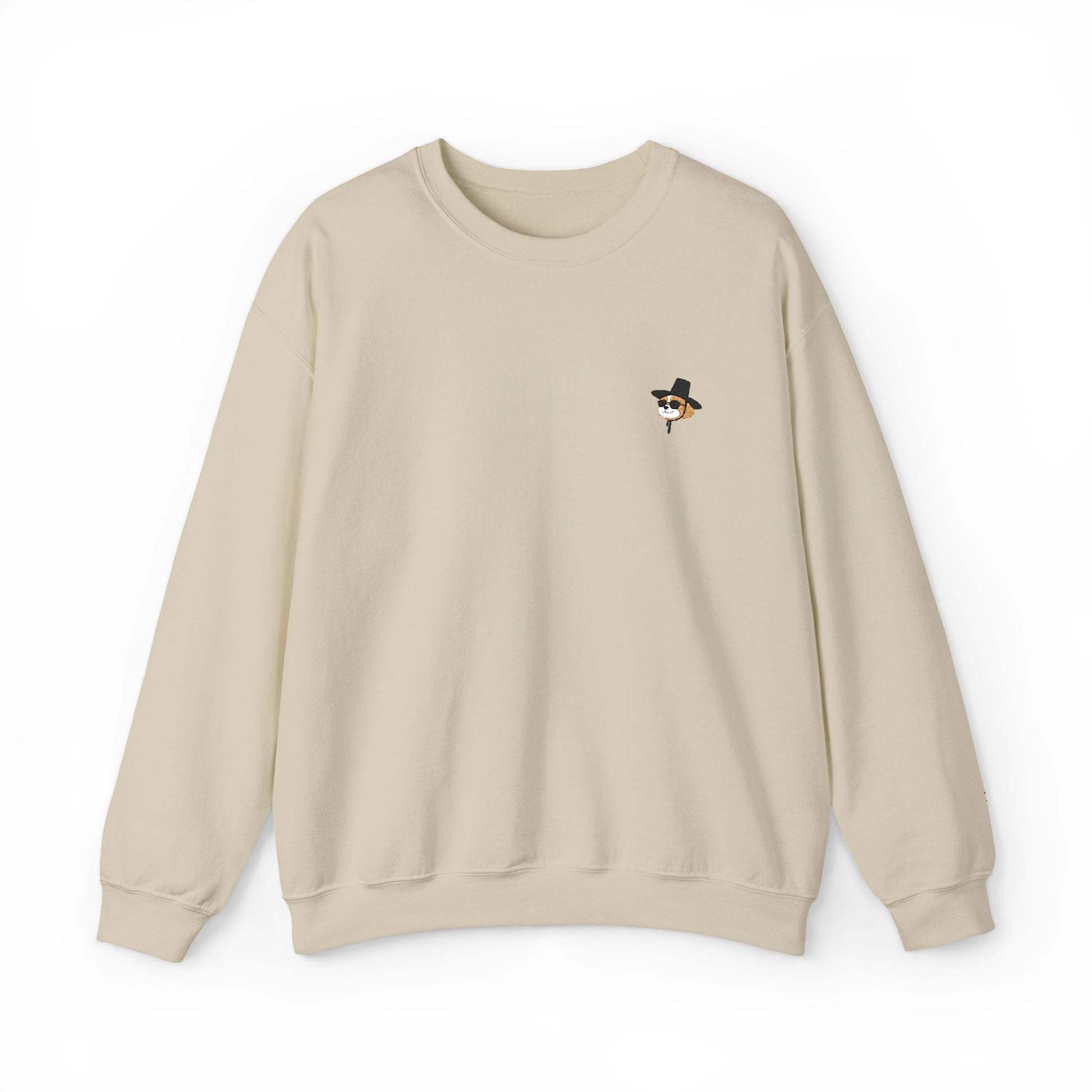 Embroidered Shih Tzu Dog Crewneck Sweatshirt - Korean Gat Hani, Sand